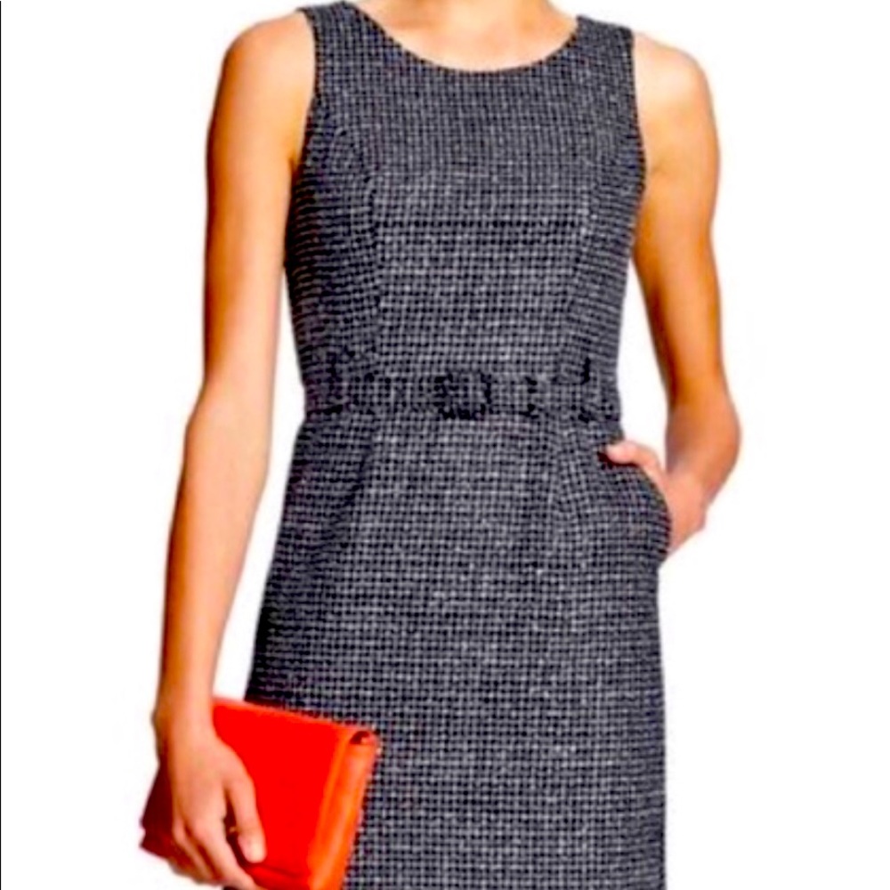Banana Republic navy & white belted tweed dress